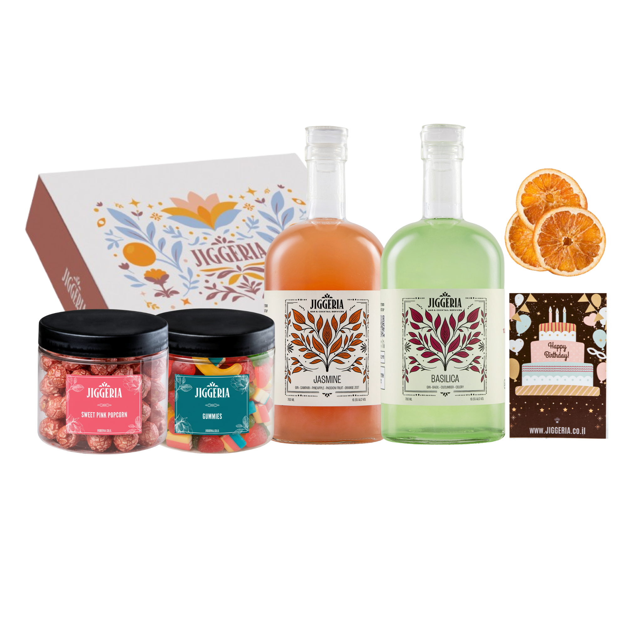 מארז קוקטיילים גדולים וצנצנות נשנושים במארז ג'יגריה